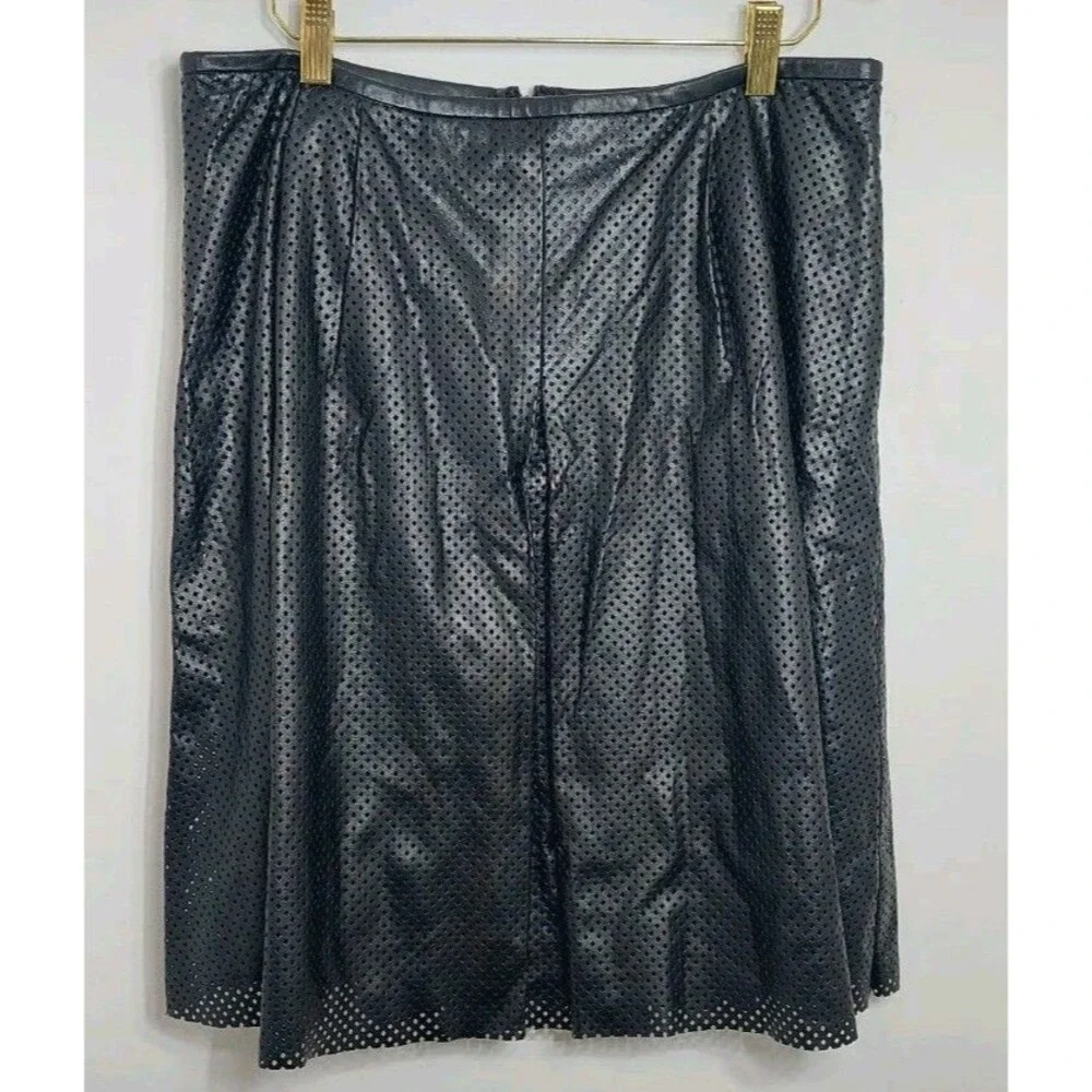 Calvin Klein Women's Size 8 Skirt Black Pleated Perforated Faux Leather